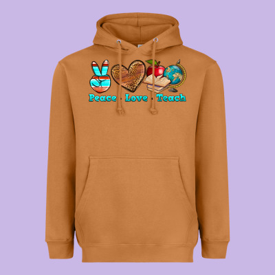 Peace Love Teach Heavyweight Hoodie Designed By Nancycooperartshop