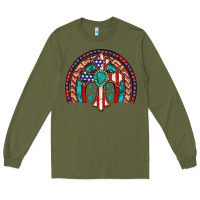 Army Green gemstone cross american flag turquoise rainbow Long Sleeve Tee - Artiststas