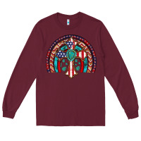 Burgundy gemstone cross american flag turquoise rainbow Long Sleeve Tee - Artiststas