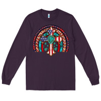 Plum gemstone cross american flag turquoise rainbow Long Sleeve Tee - Artiststas