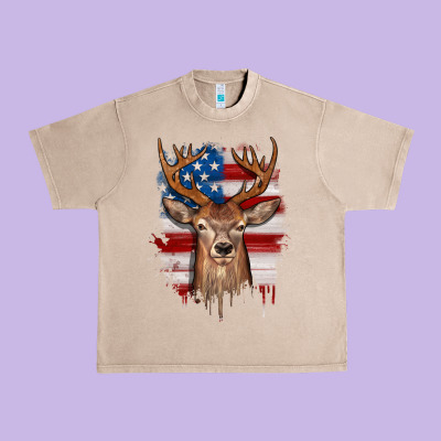 Deer American Flag Urban Heavy Tee Designed By Jahusdesignshop