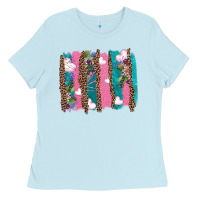 Baby Blue v.d turquoise leopard and flowers  brushstrokes Ladies Tee - AdoDesignShop