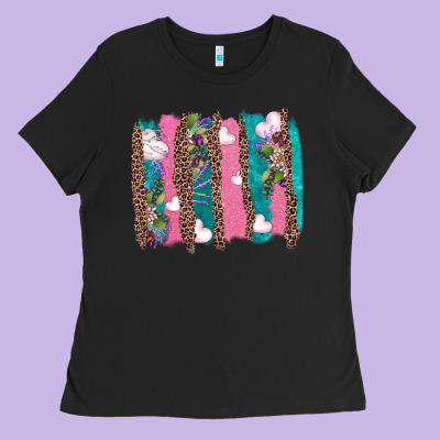 V.d Turquoise Leopard And Flowers  Brushstrokes Ladies Tee Designed By Adodesignshop