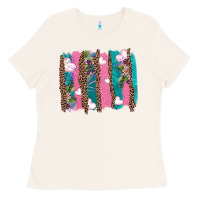 Bone v.d turquoise leopard and flowers  brushstrokes Ladies Tee - AdoDesignShop