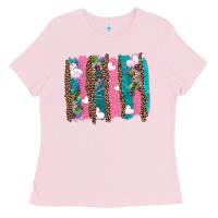 Bubblegum Pink v.d turquoise leopard and flowers  brushstrokes Ladies Tee - AdoDesignShop