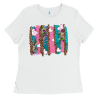White v.d turquoise leopard and flowers  brushstrokes Ladies Tee - AdoDesignShop
