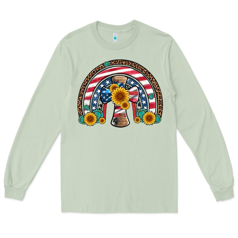 Cross American Flag Cowhide  Leopard Gemstone Rainbow Long Sleeve Tee by Artiststas | Teevron