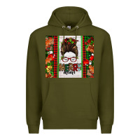 Army Green Christmas merry mama messy bun Premium Hoodie - Jasminsmagicworld