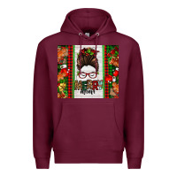 Burgundy Christmas merry mama messy bun Premium Hoodie - Jasminsmagicworld