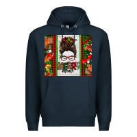 Navy Christmas merry mama messy bun Premium Hoodie - Jasminsmagicworld