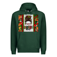 Sports Green Christmas merry mama messy bun Premium Hoodie - Jasminsmagicworld