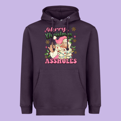 Merry Christmas Assholes Heavyweight Hoodie Designed By Maliassmallbusiness