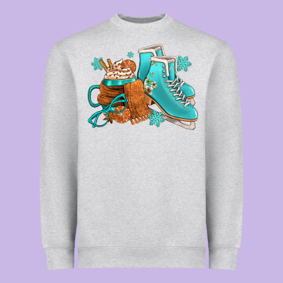 Winter Ice Skating Boots And Coffee Heavyweight Sweatshirt Designed By Fadigitalartstudio
