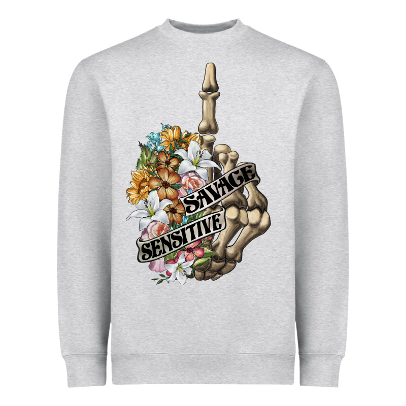 Sensitive Savage Skeleton Middle Finger Heavyweight Sweatshirt by FaDigitalArtStudio | Teevron