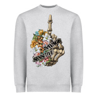Heather Grey sensitive savage skeleton middle finger Heavyweight Sweatshirt - FaDigitalArtStudio
