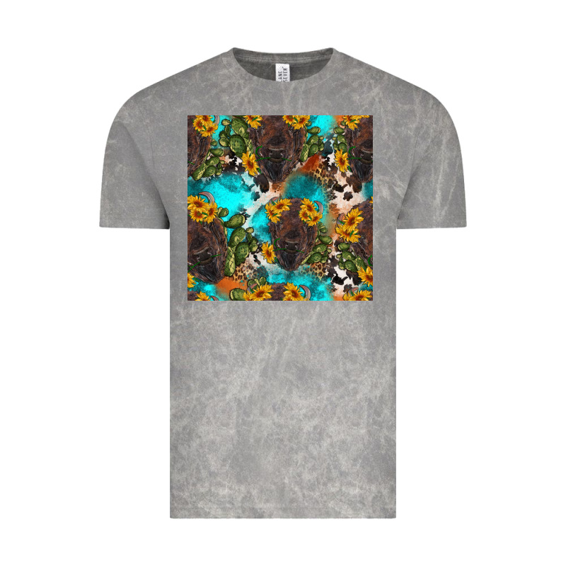 Western Bison And Sunflowers Seamless Pattern Vintage Tee by HRA Design Shop | Teevron