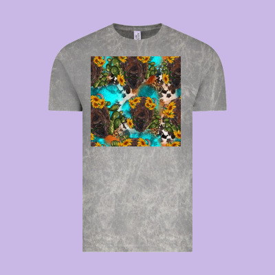 Western Bison And Sunflowers Seamless Pattern Vintage Tee Designed By Hra Design Shop