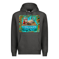 Charcoal Heather teachers change the world mousepad Premium Hoodie - BarkalooDesign