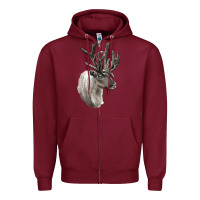 Burgundy Reindeer Buck Deer Head Zipper Hoodie - LillyAllenDesigns