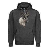 Charcoal Heather Reindeer Buck Deer Head Zipper Hoodie - LillyAllenDesigns