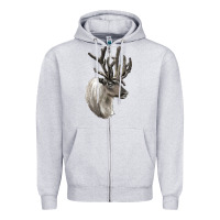 Heather Grey Reindeer Buck Deer Head Zipper Hoodie - LillyAllenDesigns