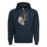 Navy Reindeer Buck Deer Head Zipper Hoodie - LillyAllenDesigns