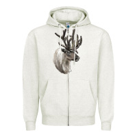 Oatmeal Heather Reindeer Buck Deer Head Zipper Hoodie - LillyAllenDesigns