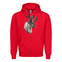 Red Reindeer Buck Deer Head Zipper Hoodie - LillyAllenDesigns