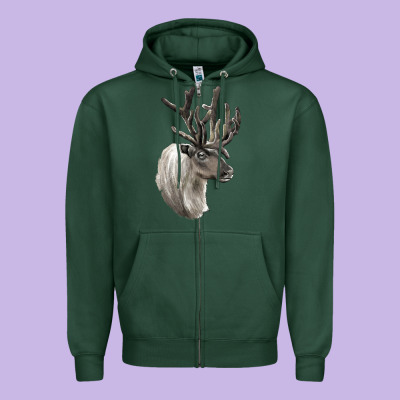 Reindeer Buck Deer Head Zipper Hoodie Designed By Lillyallendesigns