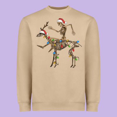 Skeleton Deer Santa Heavyweight Sweatshirt Designed By Fadigitalartstudio