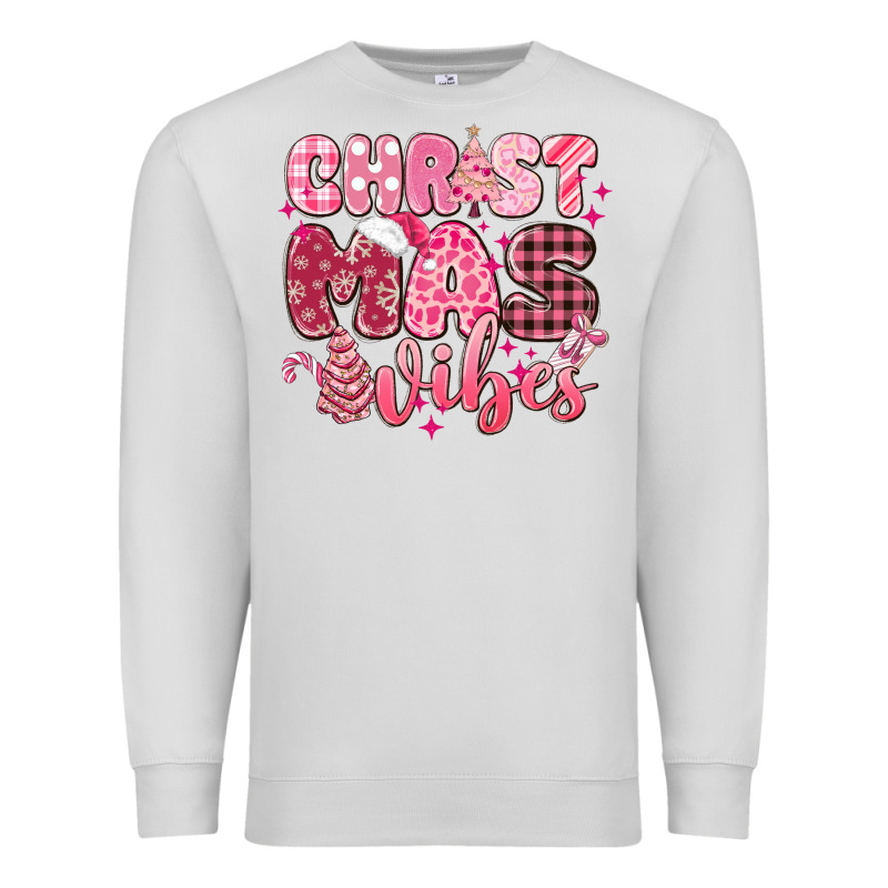 Christmas Vibes Pink Premium Sweatshirt by MaliasSmallBusiness | Teevron