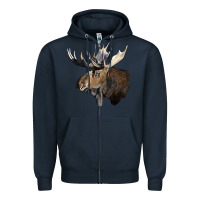 Navy moose buck deer head Zipper Hoodie - LillyAllenDesigns