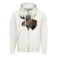 Oatmeal Heather moose buck deer head Zipper Hoodie - LillyAllenDesigns