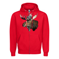 Red moose buck deer head Zipper Hoodie - LillyAllenDesigns