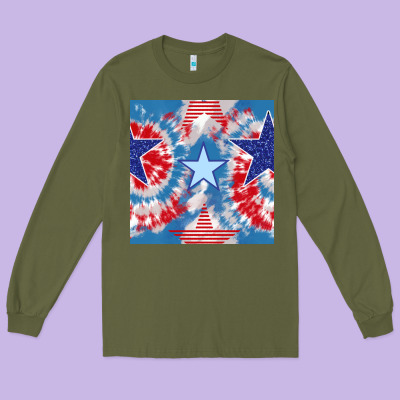 Patriotic Tie Dye Stars Long Sleeve Tee Designed By Bundleandbundleshop