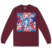 Burgundy patriotic tie dye stars Long Sleeve Tee - BundleAndBundleShop