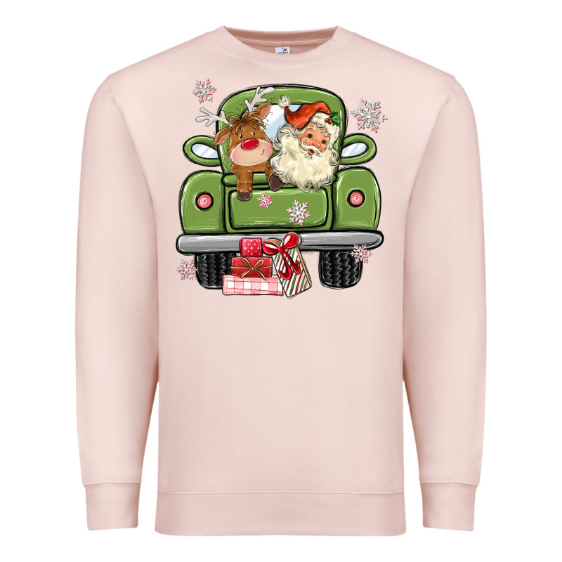 Christmas Santa And Reindeer Truck Premium Sweatshirt by MaliasSmallBusiness | Teevron