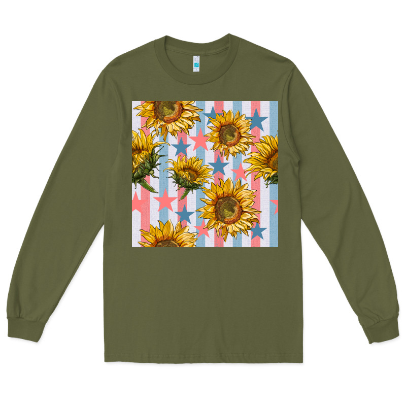 Patriotic Sunflowers Stripes And Stars Seamless Patrern Long Sleeve Tee by BundleAndBundleShop | Teevron