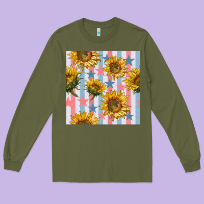 Patriotic Sunflowers Stripes And Stars Seamless Patrern Long Sleeve Tee Designed By Bundleandbundleshop