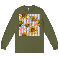 Army Green patriotic sunflowers stripes and stars seamless patrern Long Sleeve Tee - BundleAndBundleShop
