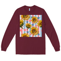 Burgundy patriotic sunflowers stripes and stars seamless patrern Long Sleeve Tee - BundleAndBundleShop