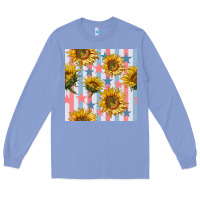 Colony Blue patriotic sunflowers stripes and stars seamless patrern Long Sleeve Tee - BundleAndBundleShop