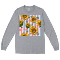 Heather Grey patriotic sunflowers stripes and stars seamless patrern Long Sleeve Tee - BundleAndBundleShop