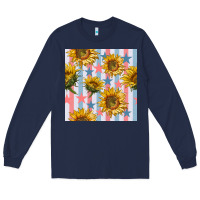 Navy patriotic sunflowers stripes and stars seamless patrern Long Sleeve Tee - BundleAndBundleShop