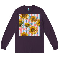 Plum patriotic sunflowers stripes and stars seamless patrern Long Sleeve Tee - BundleAndBundleShop