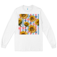 White patriotic sunflowers stripes and stars seamless patrern Long Sleeve Tee - BundleAndBundleShop