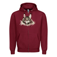 Burgundy Maine Coon Cat Face Zipper Hoodie - LillyAllenDesigns