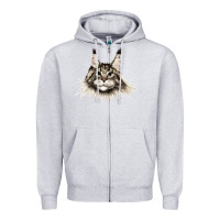 Heather Grey Maine Coon Cat Face Zipper Hoodie - LillyAllenDesigns