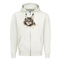 Oatmeal Heather Maine Coon Cat Face Zipper Hoodie - LillyAllenDesigns