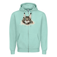 Seafoam Maine Coon Cat Face Zipper Hoodie - LillyAllenDesigns
